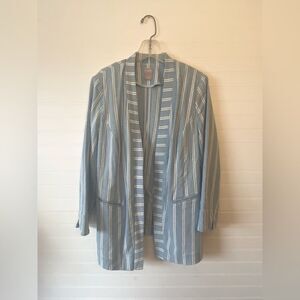Chicos Pin Strip Cotton Blue White Blazer Jacket Size One / Medium